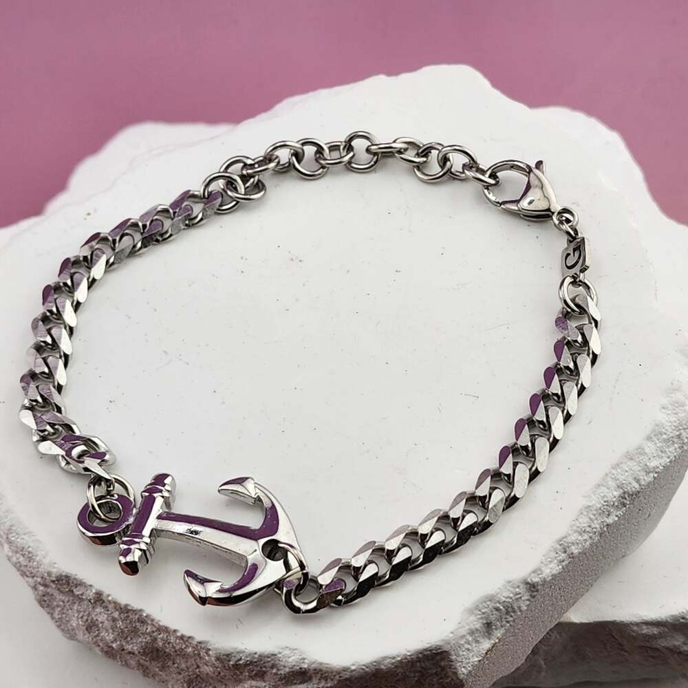 Silver Tone Anchor Curb Chain Bracelet Adjustable Nautical Statement Jewelry